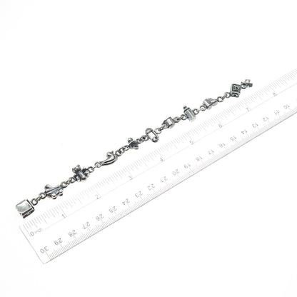 925 Sterling Silver Vintage Baby Charms Oxidized Link Bracelet 6.75"