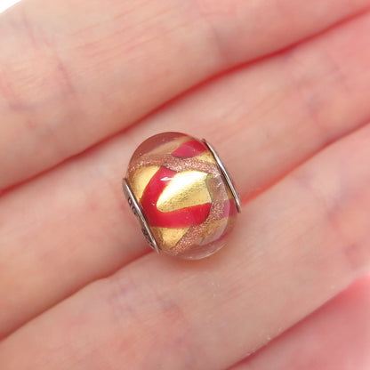 925 Sterling Silver QG Italy Multi-Color Murano Glass Bead Charm