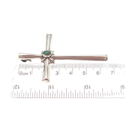 Old Pawn 925 Sterling Silver Vintage Malachite Cross Tribal Pin Brooch / Pendant