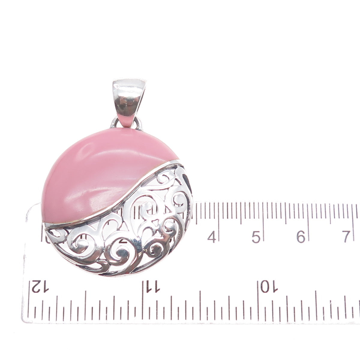 SX Sally C 925 Sterling Silver Vintage Pink Enamel Yin Yang Ornate Charm Pendant