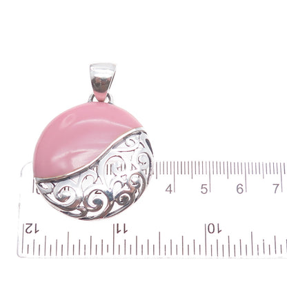 SX Sally C 925 Sterling Silver Vintage Pink Enamel Yin Yang Ornate Charm Pendant