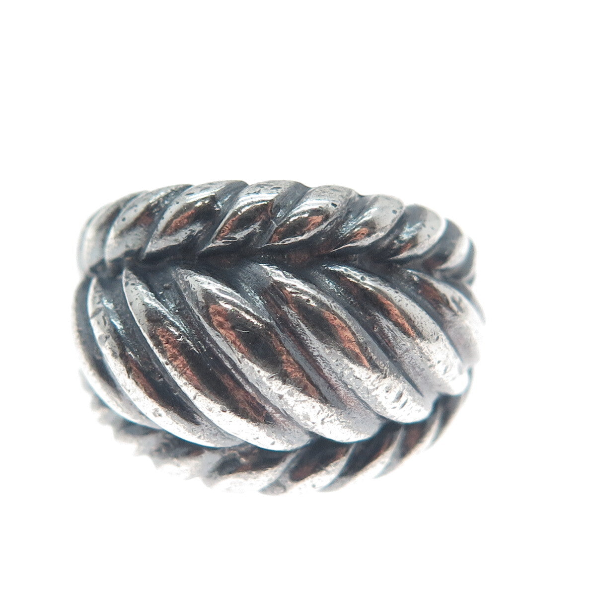 925 Sterling Silver Vintage Modernist Ribbed Dome Oxidized Ring Size 7.25