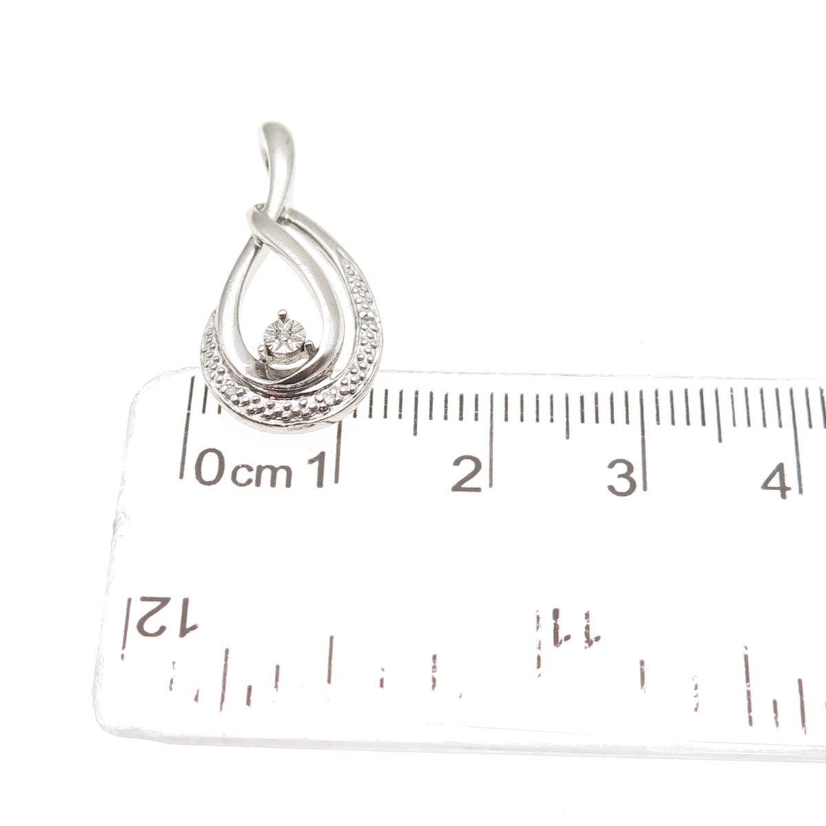 925 Sterling Silver Real Round-Cut Diamond Teardrop Charm Pendant