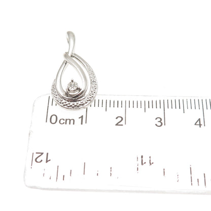 925 Sterling Silver Real Round-Cut Diamond Teardrop Charm Pendant