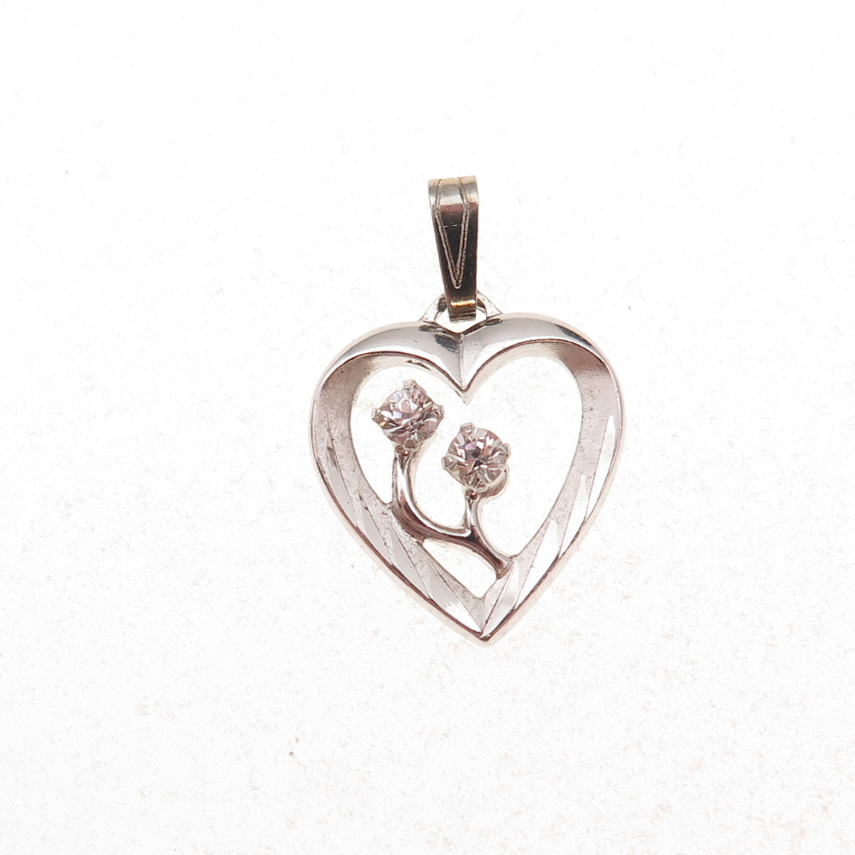 Marvel 925 Sterling Silver Vintage Rhinestone Mom & Child Heart Charm Pendant