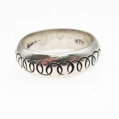 925 Sterling Silver Vintage Mexico Circle Link Oxidized Band Ring Size 11