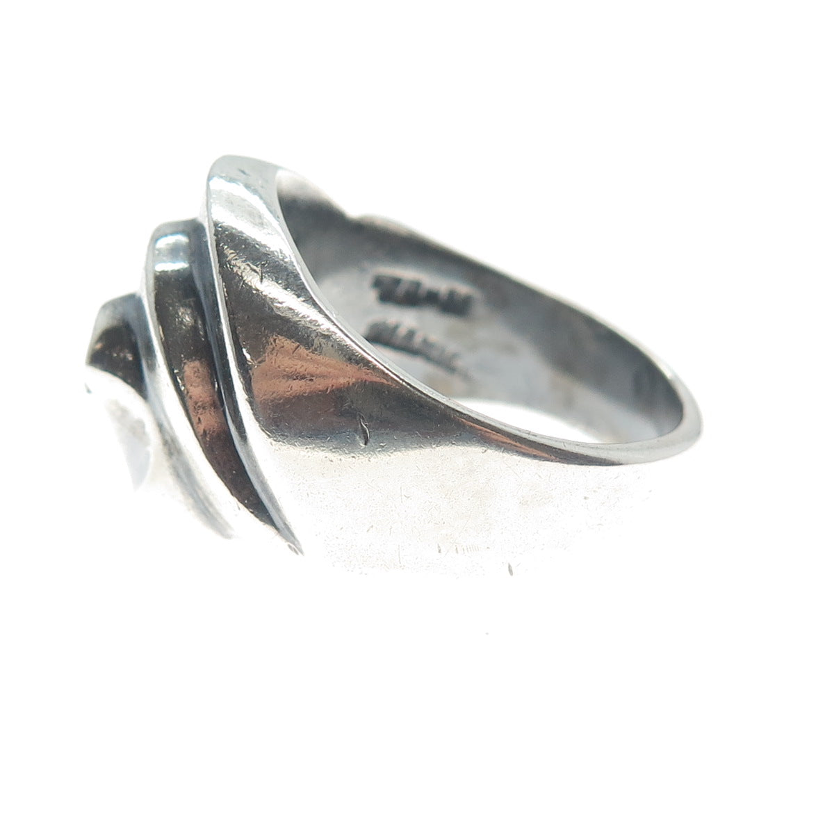 925 Sterling Silver Vintage Mexico Modernist Swirl Oxidized Ring Size 10