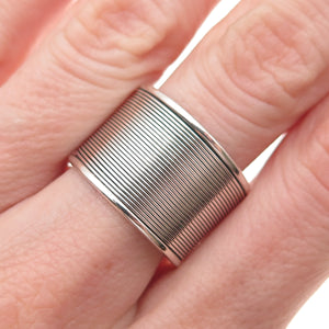 925 Sterling Silver Vintage Modernist Oxidized Wide Band Ring Size 9.5