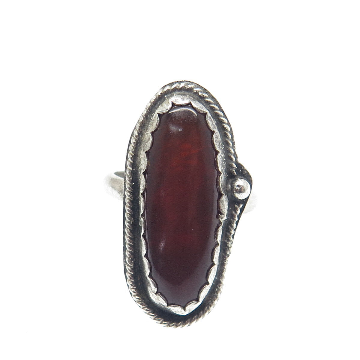 REX ABEITA Navajo 925 Sterling Silver Vintage Carnelian Gem Tribal Ring Size 4.5