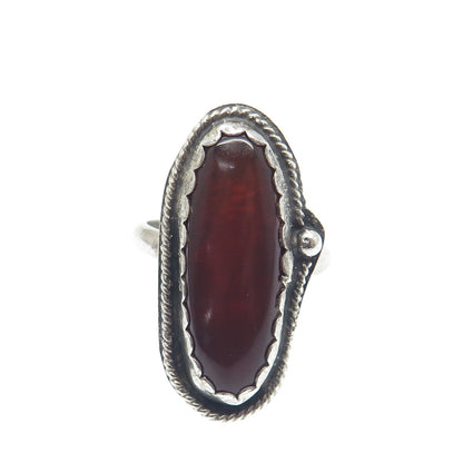 REX ABEITA Navajo 925 Sterling Silver Vintage Carnelian Gem Tribal Ring Size 4.5