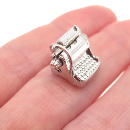 925 Sterling Silver Antique Art Deco Typewriter Oxidized 3D Charm Pendant