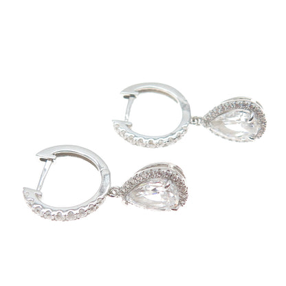 DSMK 925 Sterling Silver Pear & Round-Cut C Z Dangle Earrings