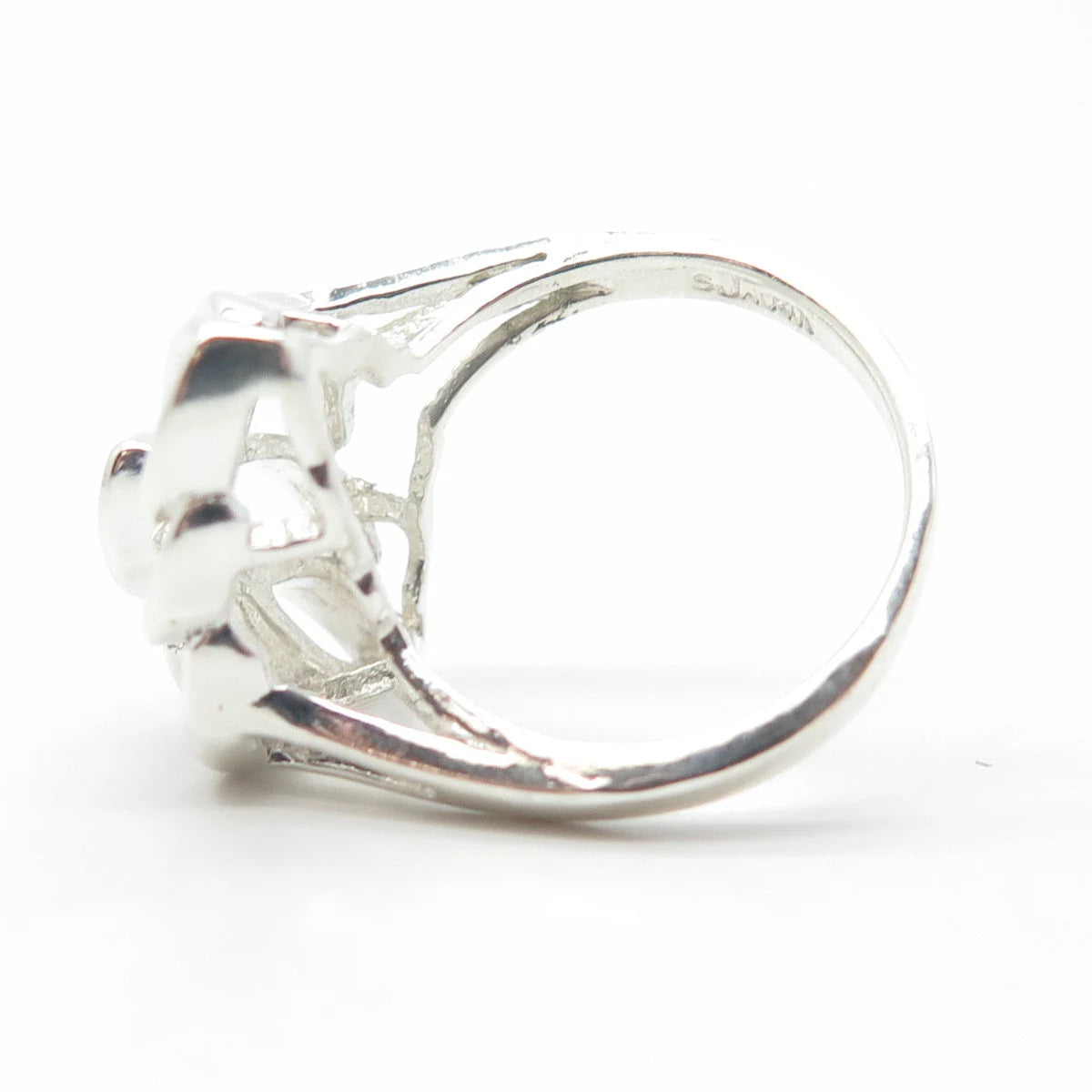 925 Sterling Silver Vintage Honeycomb Modernist Cocktail Ring Size 5.25