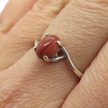 925 Sterling Silver Vintage Real Cabochon Agate Ring Size 8