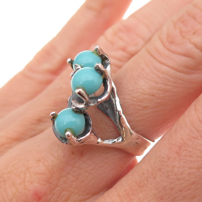 925 Sterling Silver Vintage Mexico Real Turquoise Oxidized Ring Size 6.25