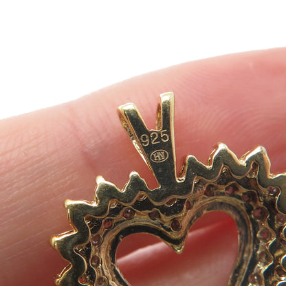 HN HENG NGAI Sterling Silver Gold Plated Real Round-Cut Diamond Heart Pendant