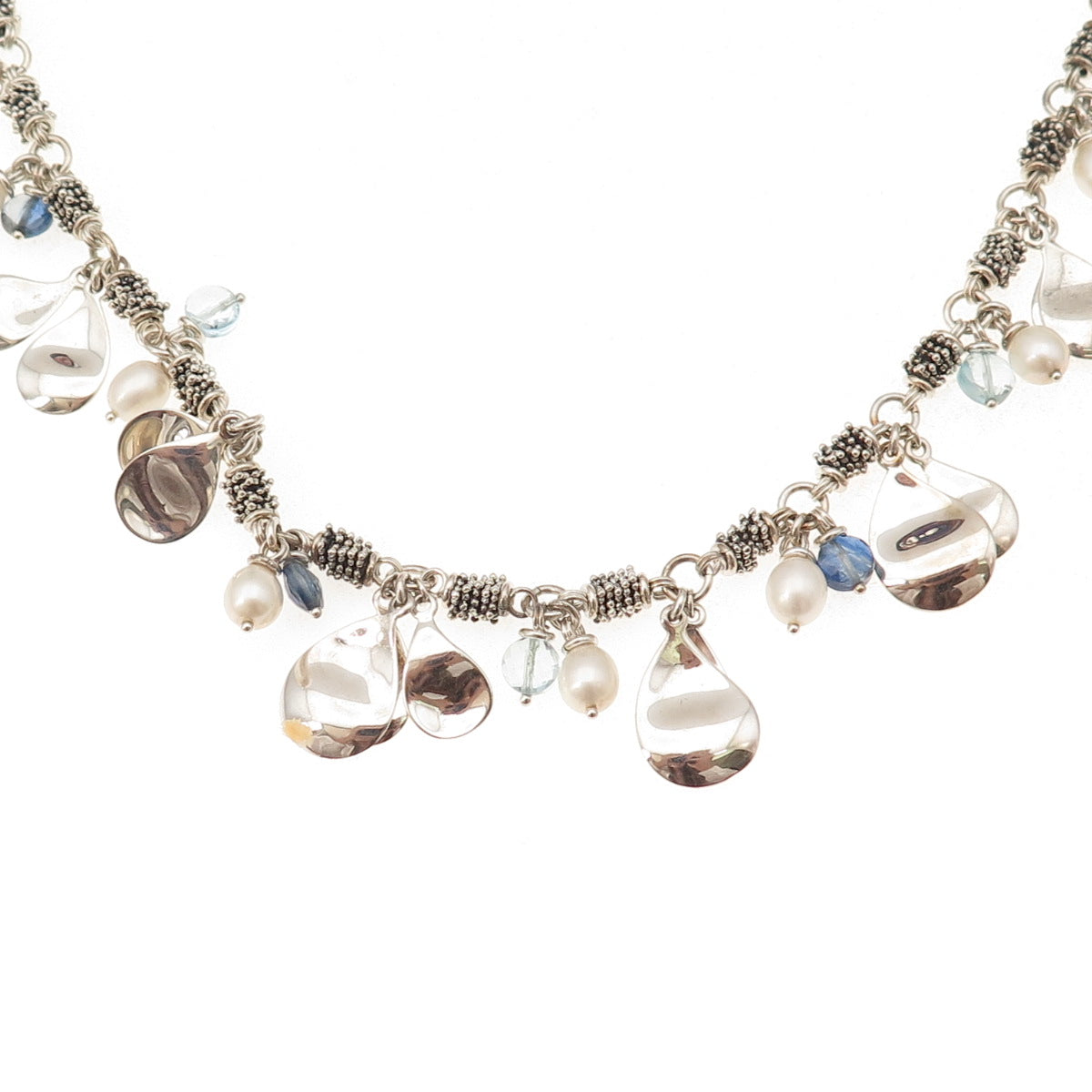 Michael Dawkins Sterling Silver Real Blue Topaz & Pearl Petal Chain Necklace 20"