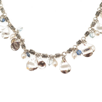 Michael Dawkins Sterling Silver Real Blue Topaz & Pearl Petal Chain Necklace 20"