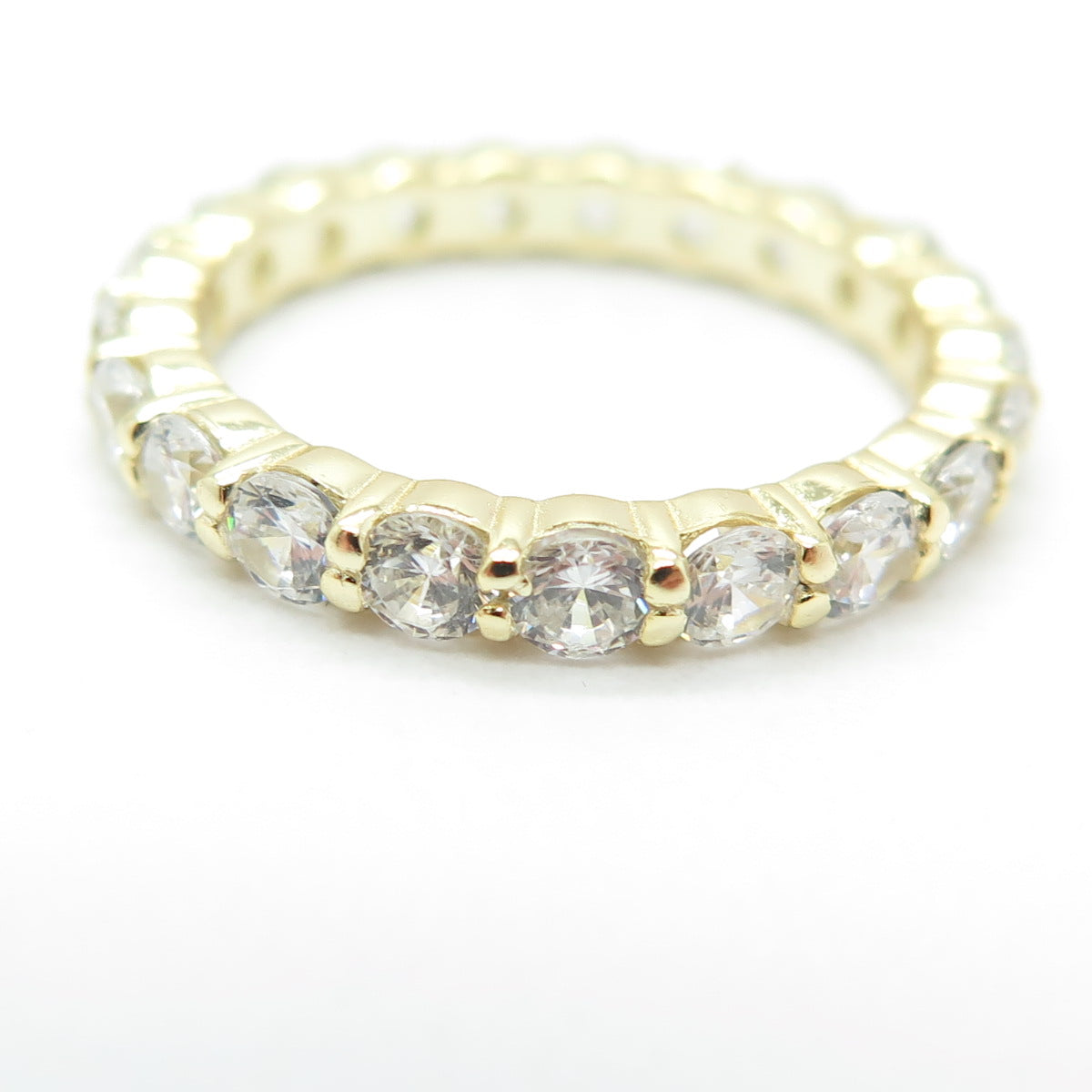 925 Sterling Silver Gold Plated Round-Cut C Z All Around Eternity Ring Size 7