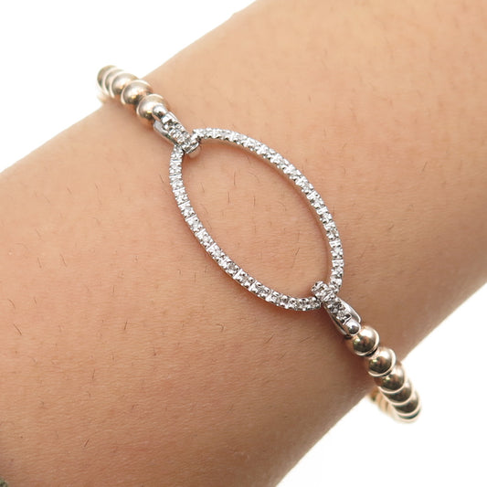 925 Sterling Silver 2-Tone Real Diamond Bangle Bracelet 6.25" (missing 1 stone)