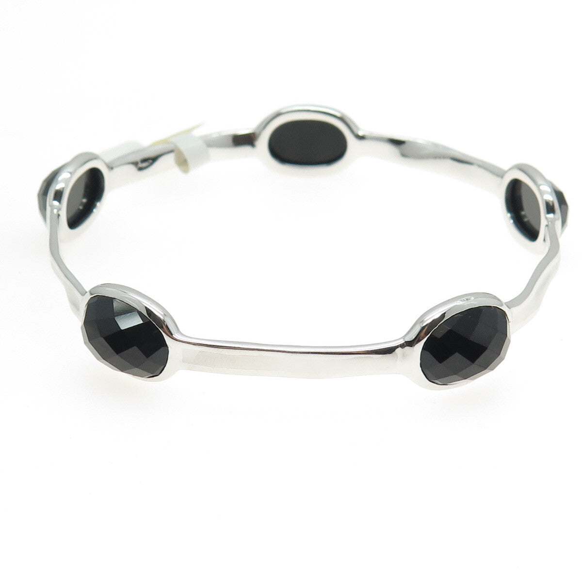 CHARLES GARNIER Sterling Silver Real Black Onyx Station Bangle Bracelet 8.25"