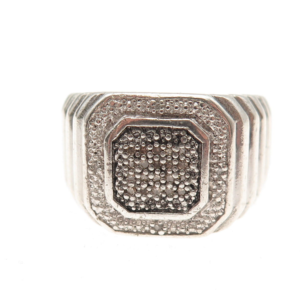 925 Sterling Silver Real Round-Cut Diamond Ring Size 10