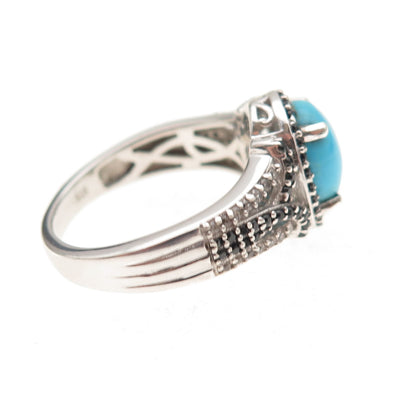 Chuck Clemency Sterling Silver Real Turquoise Spinel & White Topaz Ring Size 8