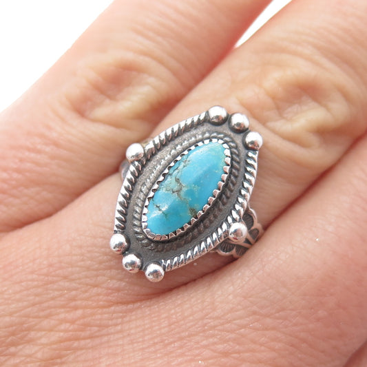 Old Pawn 925 Sterling Silver Vintage Southwestern Turquoise Tribal Ring Size 6