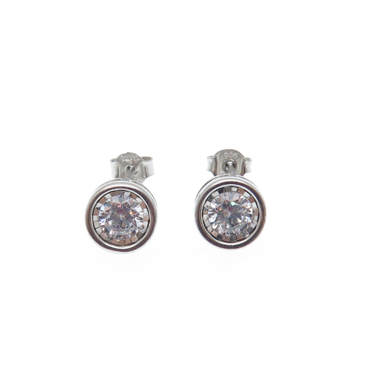 925 Sterling Silver Round-Cut C Z Stud Earrings