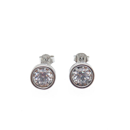 925 Sterling Silver Round-Cut C Z Stud Earrings