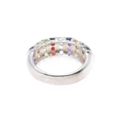 925 Sterling Vintage Real Blue Topaz Amethyst Garnet Peridot Citrine Ring Size 7