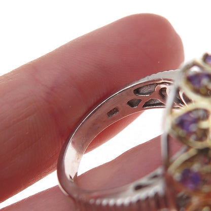 Chuck Clemency 925 Sterling Silver 2-Tone Real Tanzanite Amethyst Ring Size 8.25