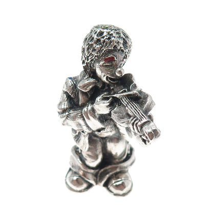 ALESSANDRO MAGRINO 925 Sterling Vintage Enamel Pagliacci Clown & Violin Figurine