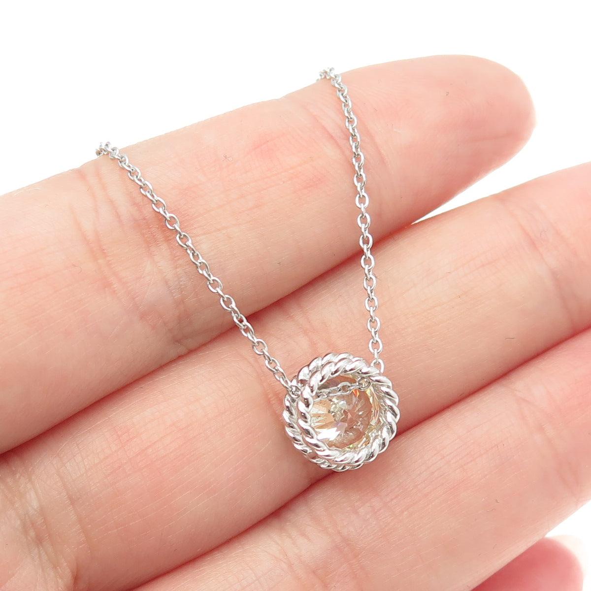 925 Sterling Silver Round-Cut Shaped Lemon C Z Rolo Chain Necklace 18"