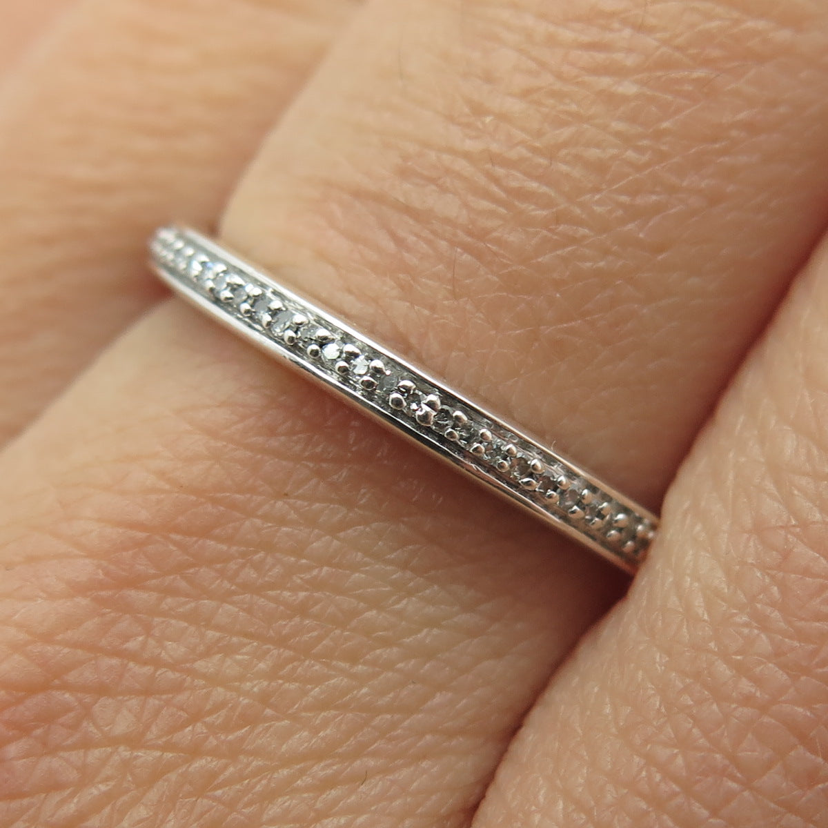 JANE SEYMOUR 925 Sterling Silver Real Round-Cut Diamond Stackable Ring Size 9