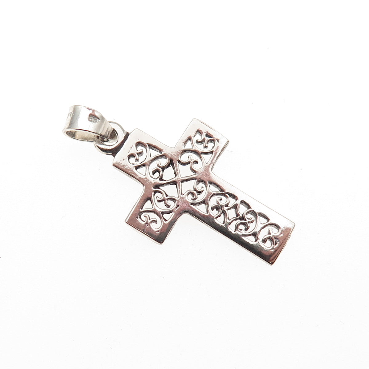 925 Sterling Silver Vintage Ornate Heart Cross Charm Pendant