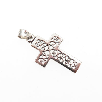 925 Sterling Silver Vintage Ornate Heart Cross Charm Pendant