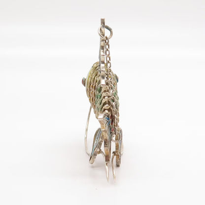 925 Sterling Silver Antique Enamel Articulated Chinese Koi Fish Chatelaine Fob