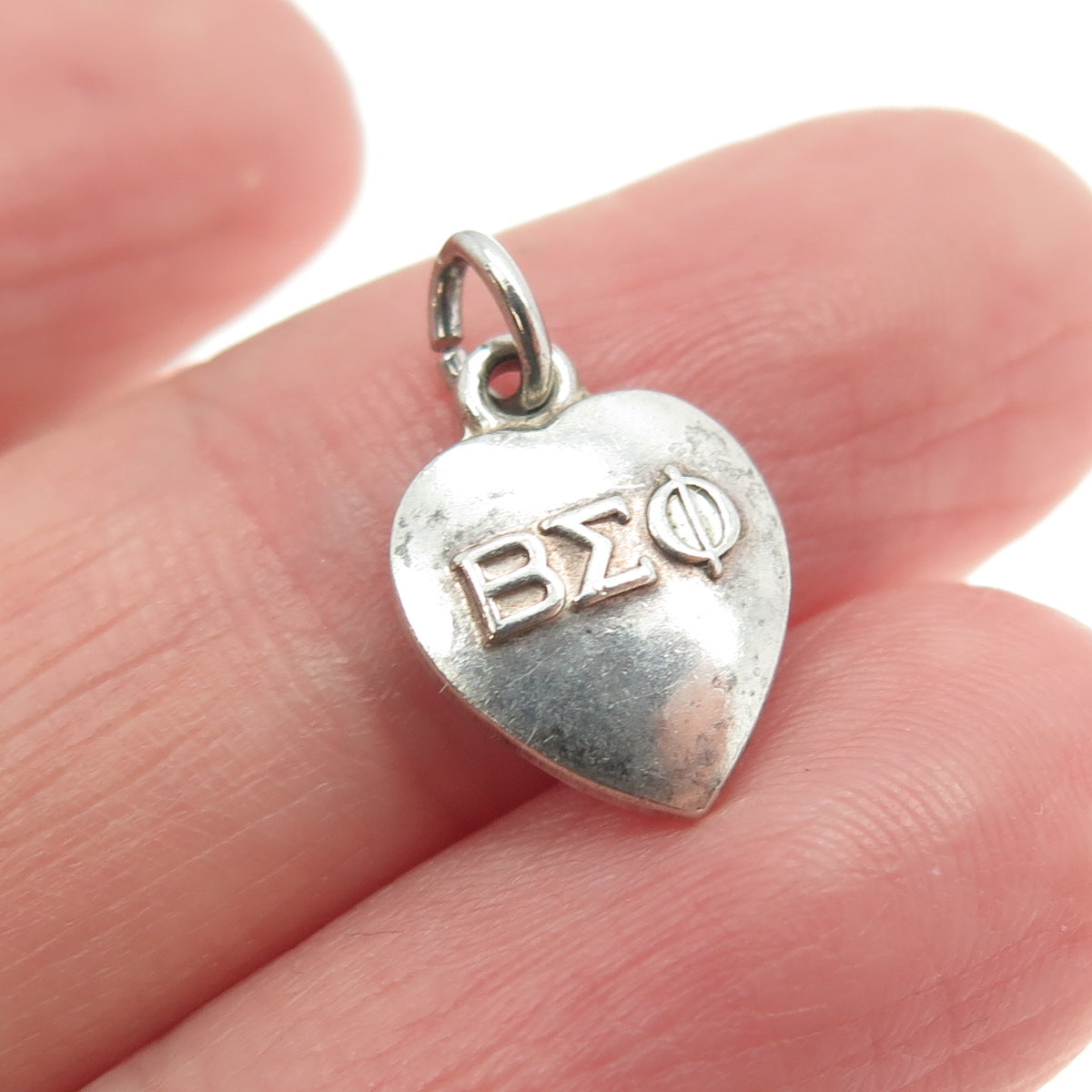 925 Sterling Silver Vintage Beta Sigma Phi Welcome Heart Mini Charm Pendant