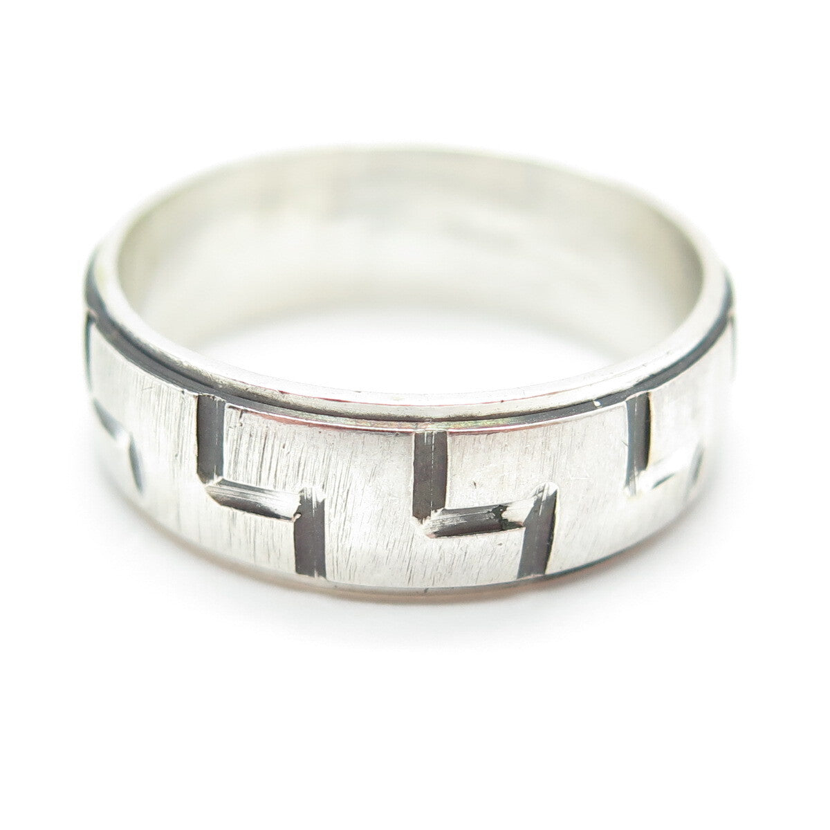 925 Sterling Silver Vintage Engraved Geometric Tetris Band Ring Size 10.5