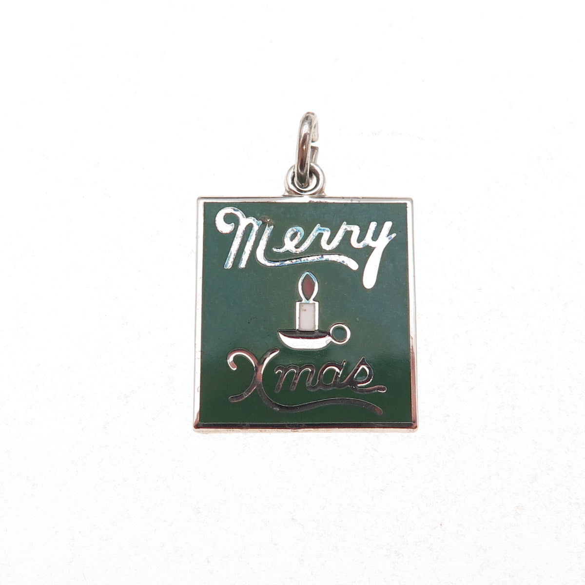 Wells 925 Sterling Silver Vintage Enamel Merry Christmas Charm Pendant