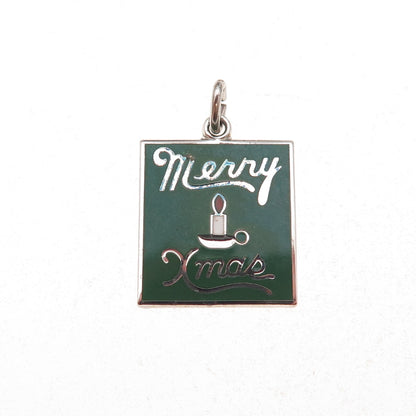 Wells 925 Sterling Silver Vintage Enamel Merry Christmas Charm Pendant
