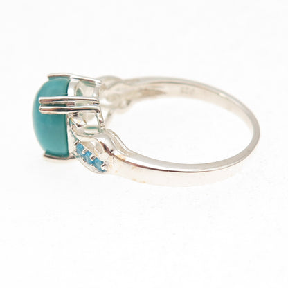 925 Sterling Silver Real Sleeping Beauty Turquoise & Apatite Ring Size 8