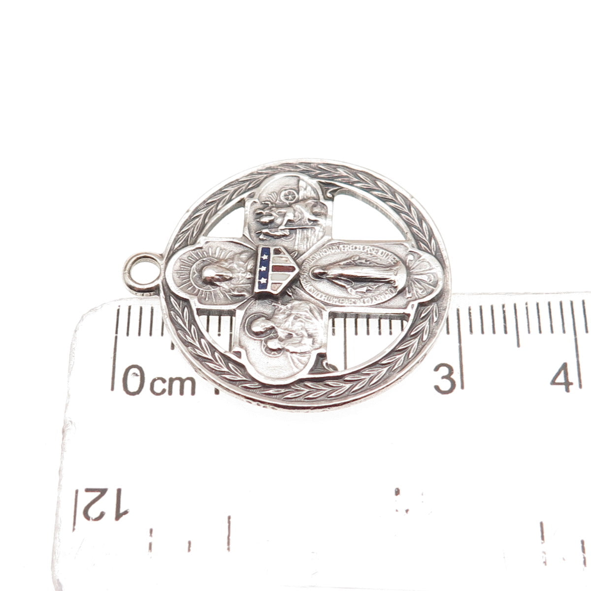 925 Sterling Silver Antique WWII Enamel 4-Way Cross Military Medal Charm Pendant