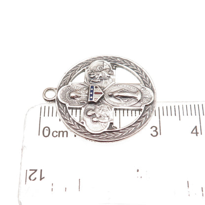 925 Sterling Silver Antique WWII Enamel 4-Way Cross Military Medal Charm Pendant