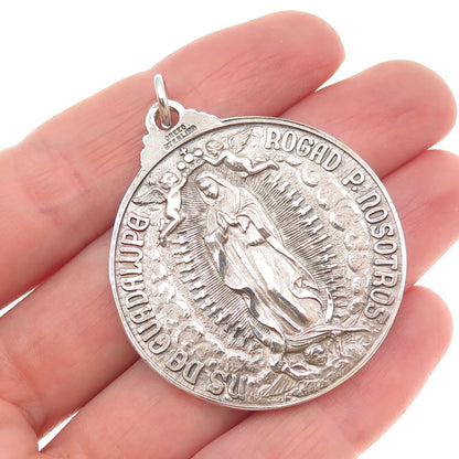 Creed 925 Sterling Silver Antique Art Deco Jesus Our Lady of Guadalupe Pendant