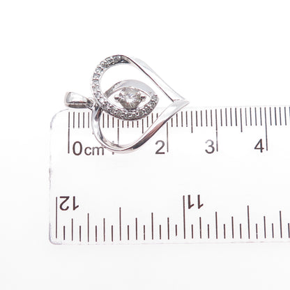 925 Sterling Silver Real Round-Cut Diamond Heart Charm Pendant