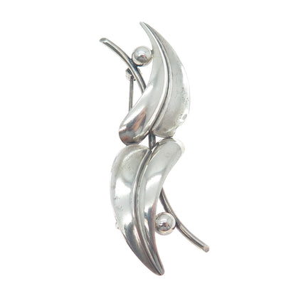 FORSTNER 925 Sterling Silver Vintage Modernist Floral Leaf Oxidized Pin Brooch