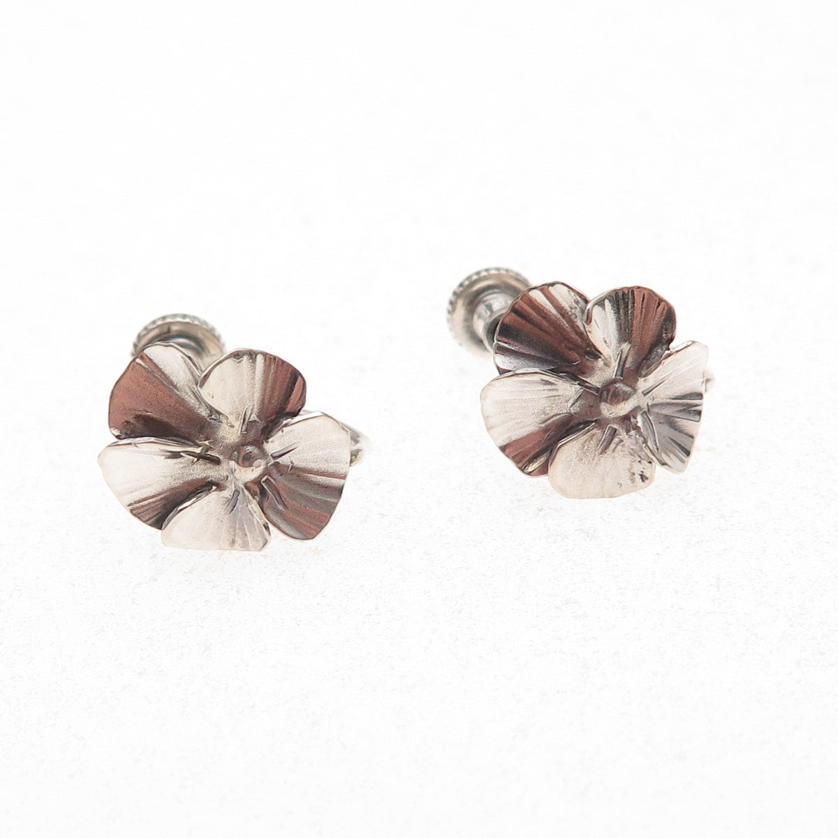 925 Sterling Silver Antique Art Deco Floral Blossom Screw Back Earrings