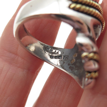 925 Sterling Silver 2-Tone Vintage Mexico Modernist Oxidized Ring Size 7.25